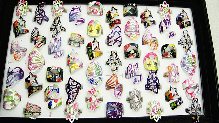 Бесплатная доставка 50шт. Набора украшений оптовой торговли из нержавеющей стали с эмалью регулируемого размера для женщин и мужчин.