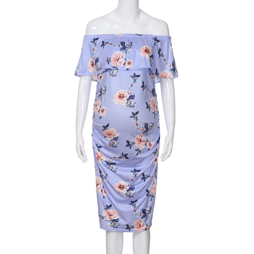 LONSANT Maternity dress Women Shoulderless Pregnant Print Clothes mother Floral Wrap short Dress | Мать и ребенок