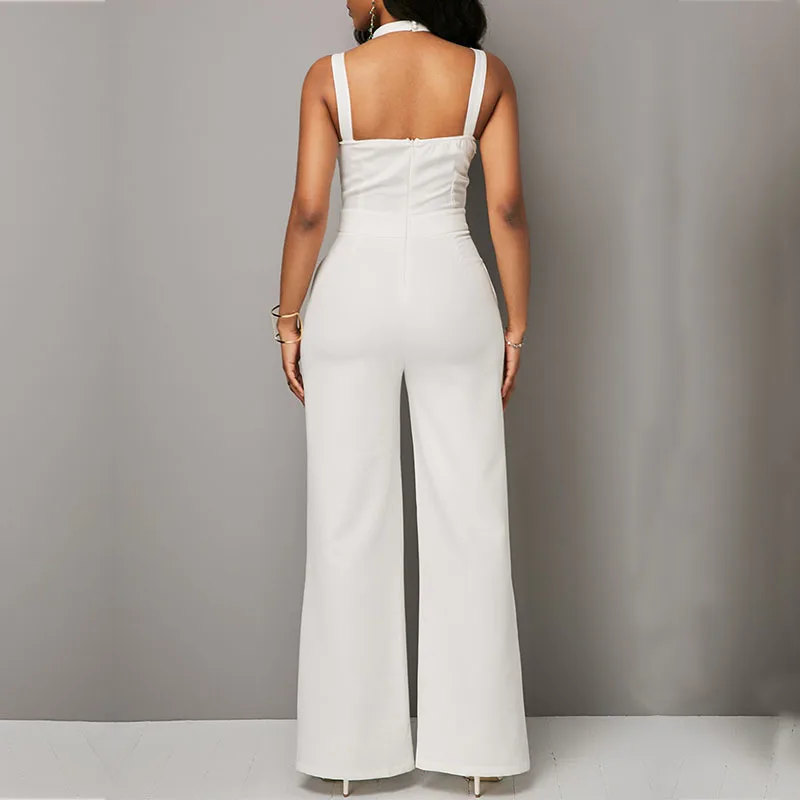 MUXU белый комбинезон combinaison pantalon femme elegante v образным вырезом широкие брюки с