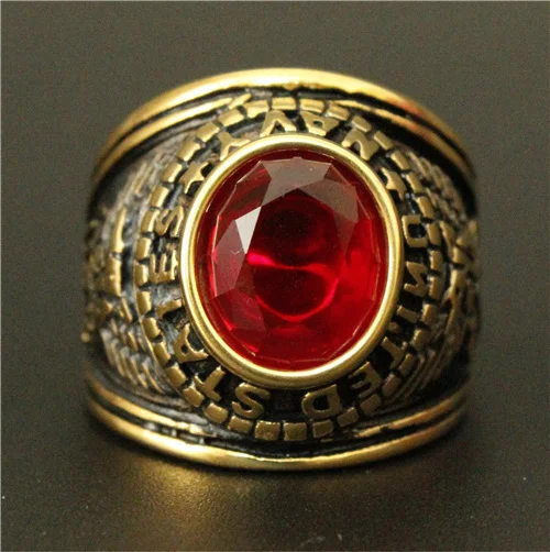 Золотое кольцо с красным камнем из титановой стали 316L нержавеющей в стиле США