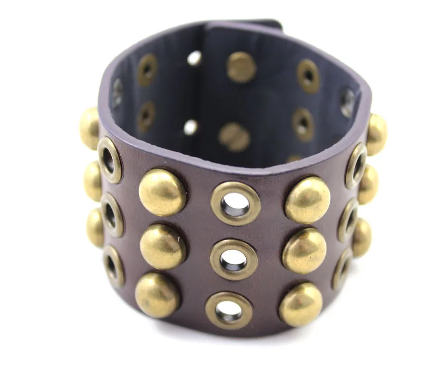 Fashion Jewelry Punk Style Rivet Buckle Brown Leather Bracelets For Women Men Wholesale | Украшения и аксессуары