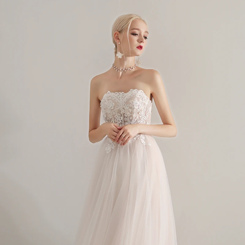 Женское вечернее платье SSYFashion розовое или белое до пола без бретелек|Вечерние