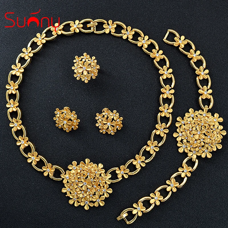 Женский комплект свадебных украшений Sunny большой цветок с фианитом ожерелье