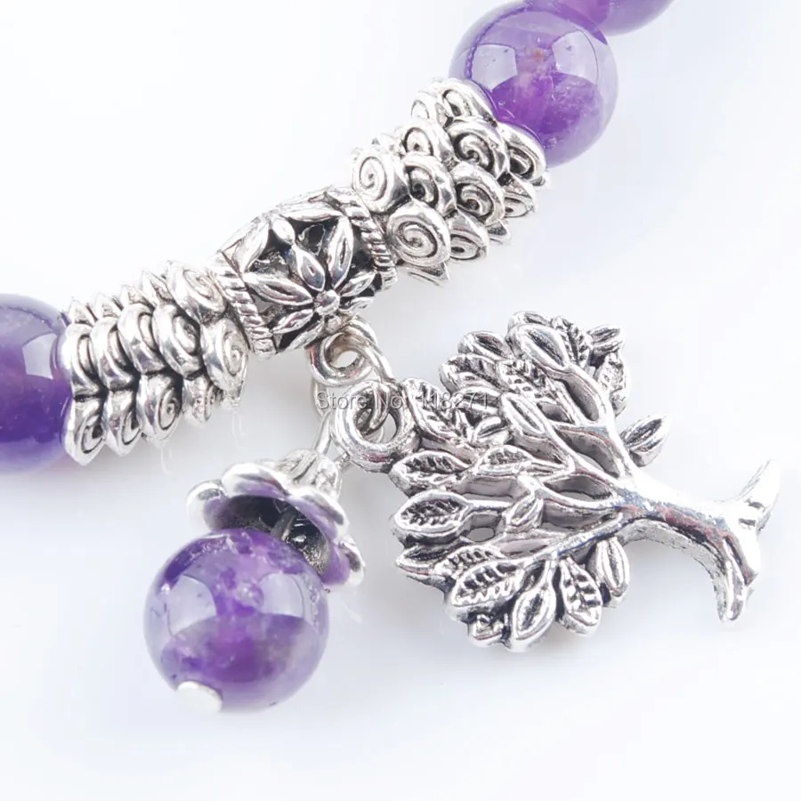 

Natural Stone Amethysts Stretch Bracelets Tree of Life Mala Beads Reiki Bangles Fashion Men Women Jewelry PK3213