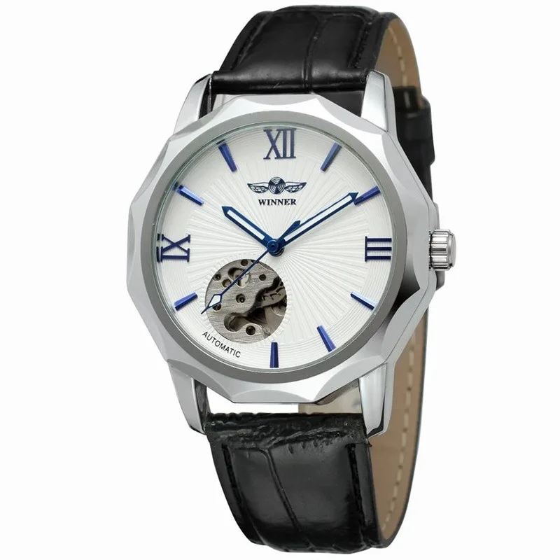 Fashion Winner Brand Blue Ocean Geometry Design Transparent Skeleton Dial Mens Watch Luxury Automatic Casual Mechanical Clock | Наручные
