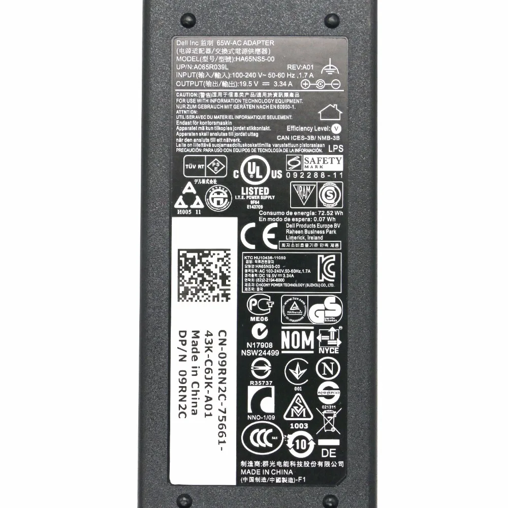 19 5 V 3.34A 65W коммутационный адаптер переменного тока для Dell INSPIRON 505M 3721 600M 14R 630M N4010