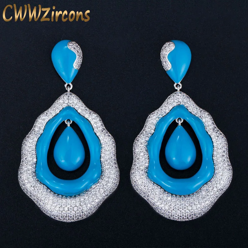 Женские серьги CWWZircons элегантные длинные серьги-подвески светло-голубой