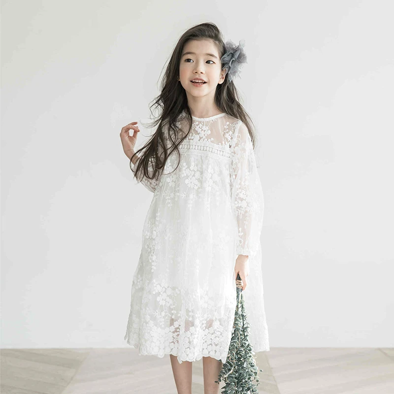 

Girls Lace Dress Children Party Embroidery White Dress Girl Princess Costume Teenagers Summer Clothes Vestidos 8 10 12 14 Years