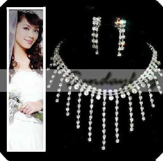Fast Free Shipping! Gorgeous Alloy with Clear Crystals Rhinestones Bridal Jewelry Set Costume Necklace Earrings SZ1015|alloy set|alloy broochalloy