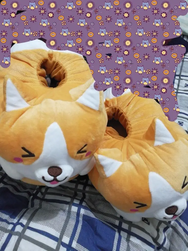 Corgi/хлопковая обувь с собачкой Зимние теплые домашние тапочки для пар