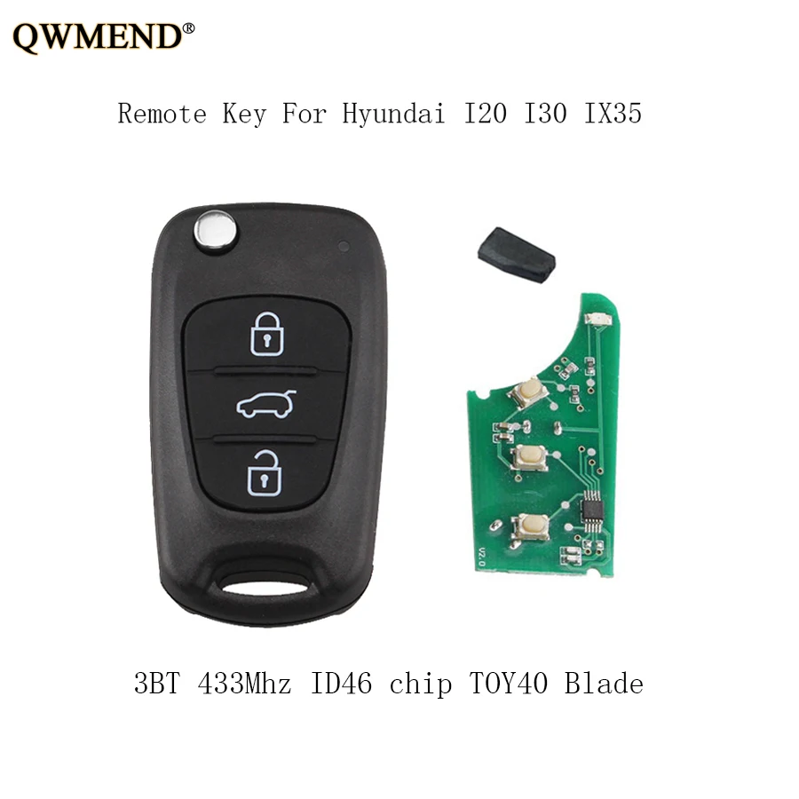 QWMEND 433 МГц Флип Полный дистанционный брелок DIY для Hyundai IX30 I20 I30 2008 2009 2010 2011 2012 ключи