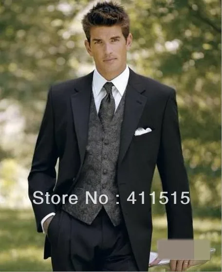

custom tuxedos//free shipping/black Notch Lapel Groom Tuxedos Groomsmen Men Wedding groom wear dress vest/custom groom suit