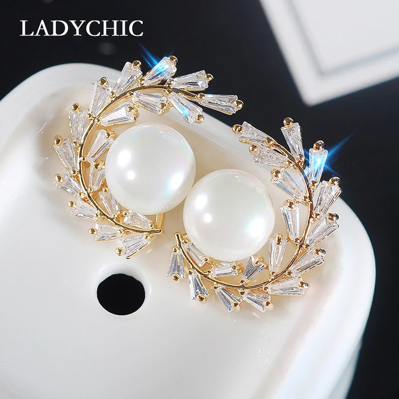 LADYCHIC Элегантные Дизайнерские листья оливковой ветви серьги с цирконием