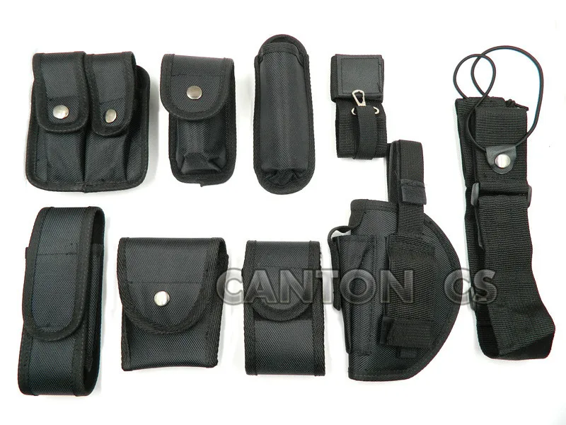 

10 in 1 Outdoor Multifunctional Tactical Belt Nylon Waist Belt Security Guard Utility Kit System Black With Holster Pouch Bags