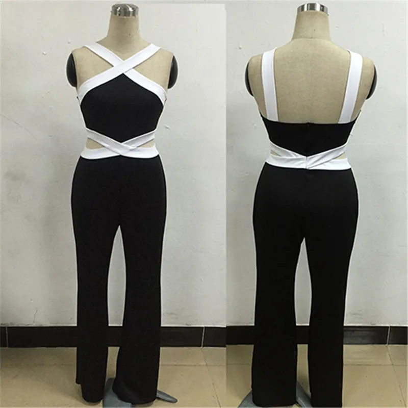 Женская Мода пикантные летние без рукавов полые спинки ремень комбинезон черный