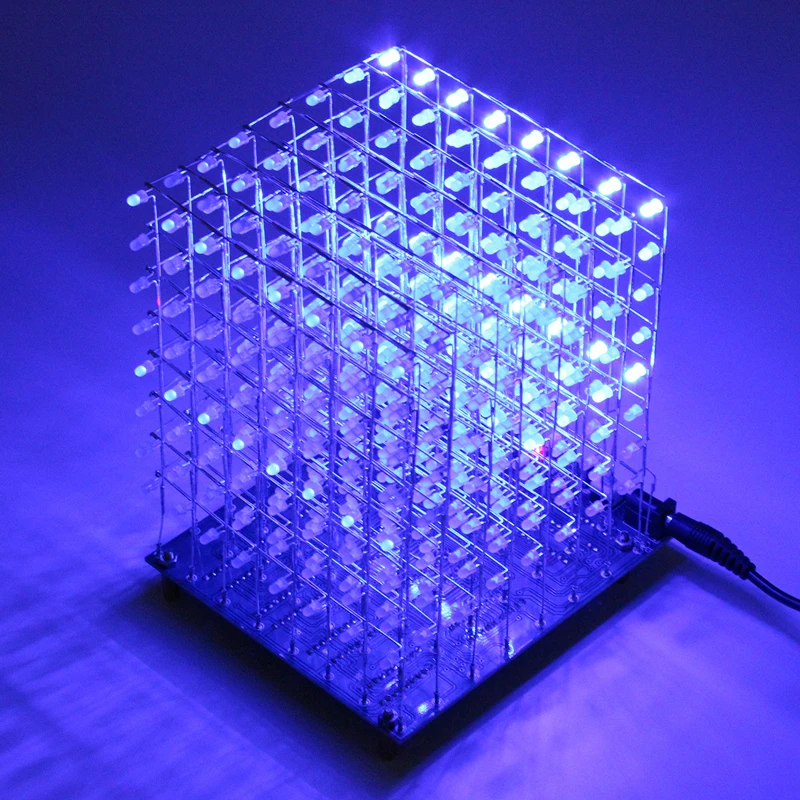 3D светодиодный LightSquared DIY Kit Белый Blue Ray 3 мм Cube 8x8x8 электронные люкс 5 В Мощность Рэй