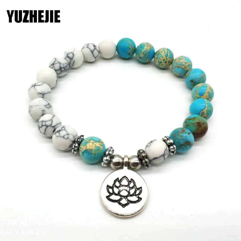 

YUZHEJIE 2018 Hot On Sale High Quality Bracelet Trendy Balance Om Lotus Charm Bracelet Natural Stone Jewelry Best Gift fro Her