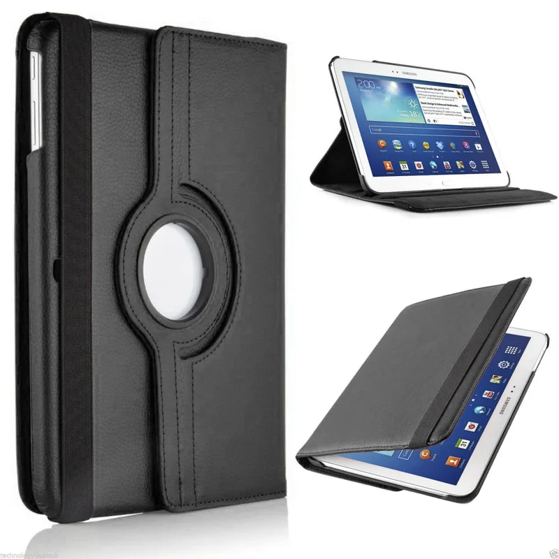 360 Вращающийся Кожаный чехол-книжка для samsung Galaxy Tab 3, 10,1 дюймов, P5200, P5220, P5210, SM-P5200, Tab3, 10,1 дюймов, чехол для планшета - Цвет: Черный