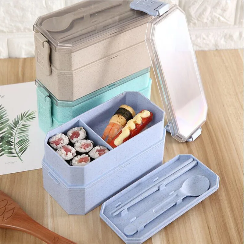 Пшеничная соломенная Ланч-бокс 2 слоя микроволновая печь Bento box Портативный Герметичный пищевой контейнер для детей или школы