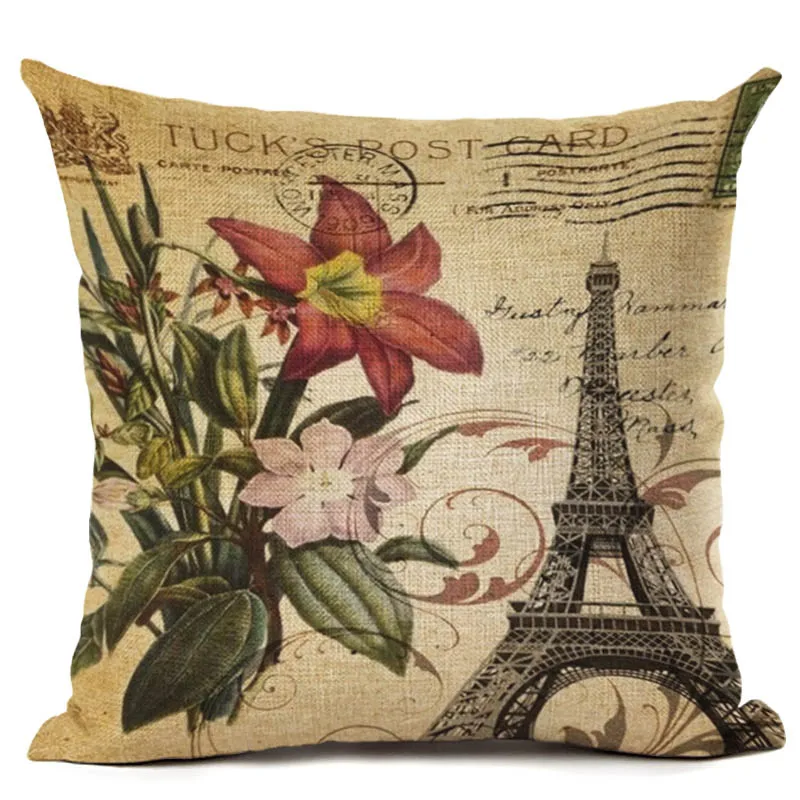 Fashion High Quality Cotton Linen Retro France Paris Eiffel Tower Car Decorative Throw Pillow Case Cushion Cover Sofa Home Decor | Дом и сад