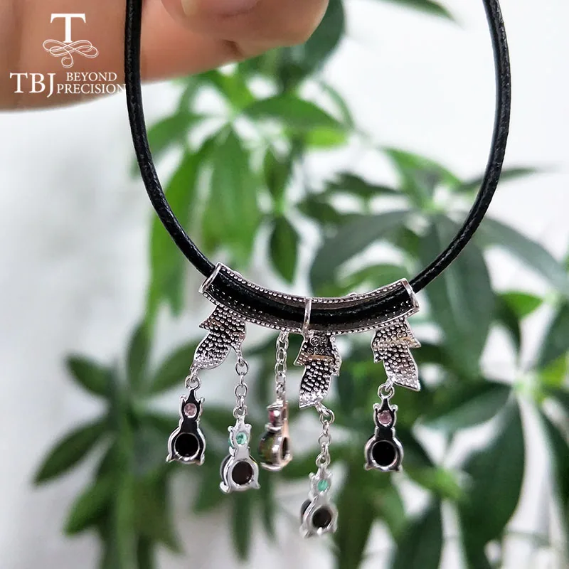 TBJ 2019 винтажное натуральное черное опал Турмалин изумруд драгоценный камень кожа