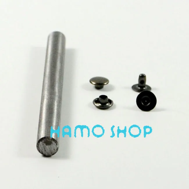 

100pcs/lot Free Shipping Metal Fashion Flat Rivet Spike Studs Circle Leather craft DIY Rapid With Tool 8mm Black