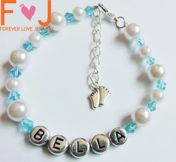 Personalized ID Bracelets Light Blue Flower Girl jewelry set Named and necklace For girl Gift mini 1 only | Украшения и