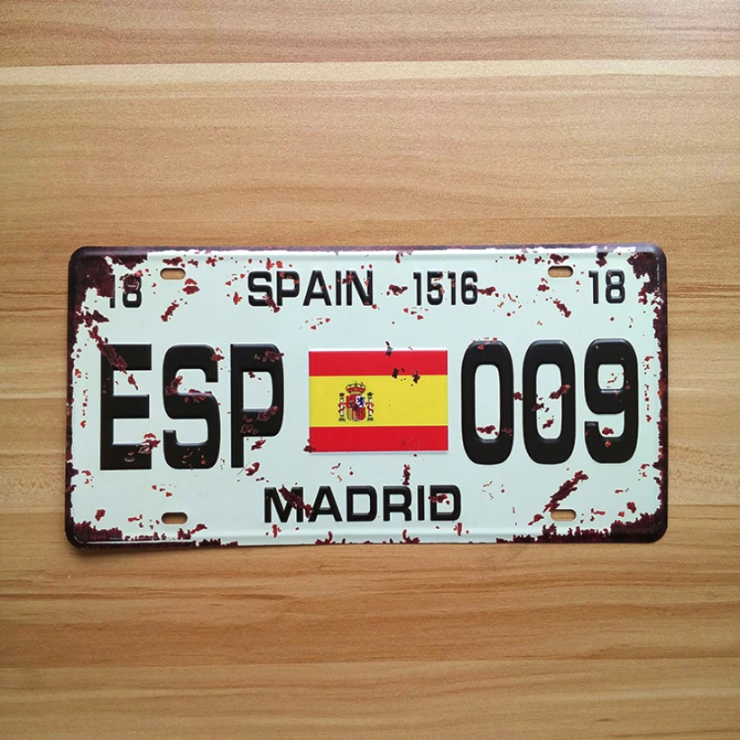 

RONE138 винтажные номерные знаки для автомобиля «ESP-009 MADRID», винтажные металлические жестяные знаки, картина для гаража, табличка, картина 15x30 см