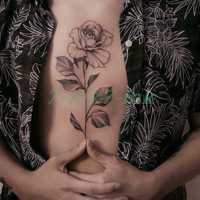 Водостойкая Временная тату наклейка черная серая с розой для боди арта