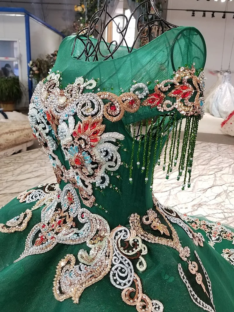 Lace Colors Flowers Green Party Dress O-neck Lace Up Back Evening Dress For Wedding With Peplum 2018 China Online Wholesale