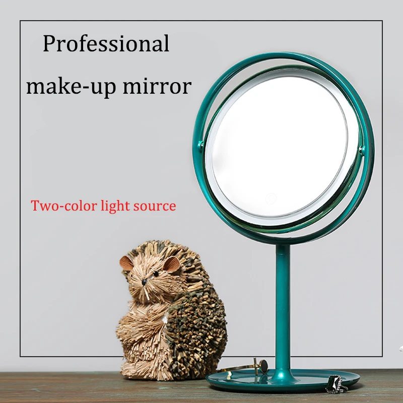 New 360 degree rotating metal round USB rechargeable LED desktop creative folding touch dimming makeup mirror lamp | Освещение