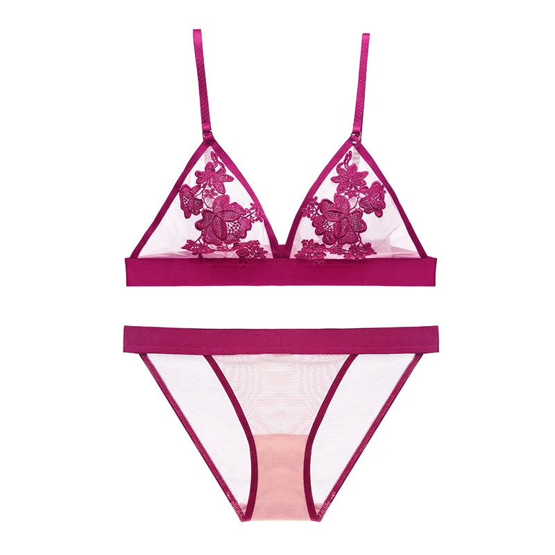 Французский телесный цветной бюстгальтер тонкий кружевной растворимый Вышивка