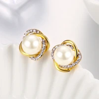 brand designer white cubic zirconia pearl earrings gold overlay stud earrings for women fashion jewelry ae2093