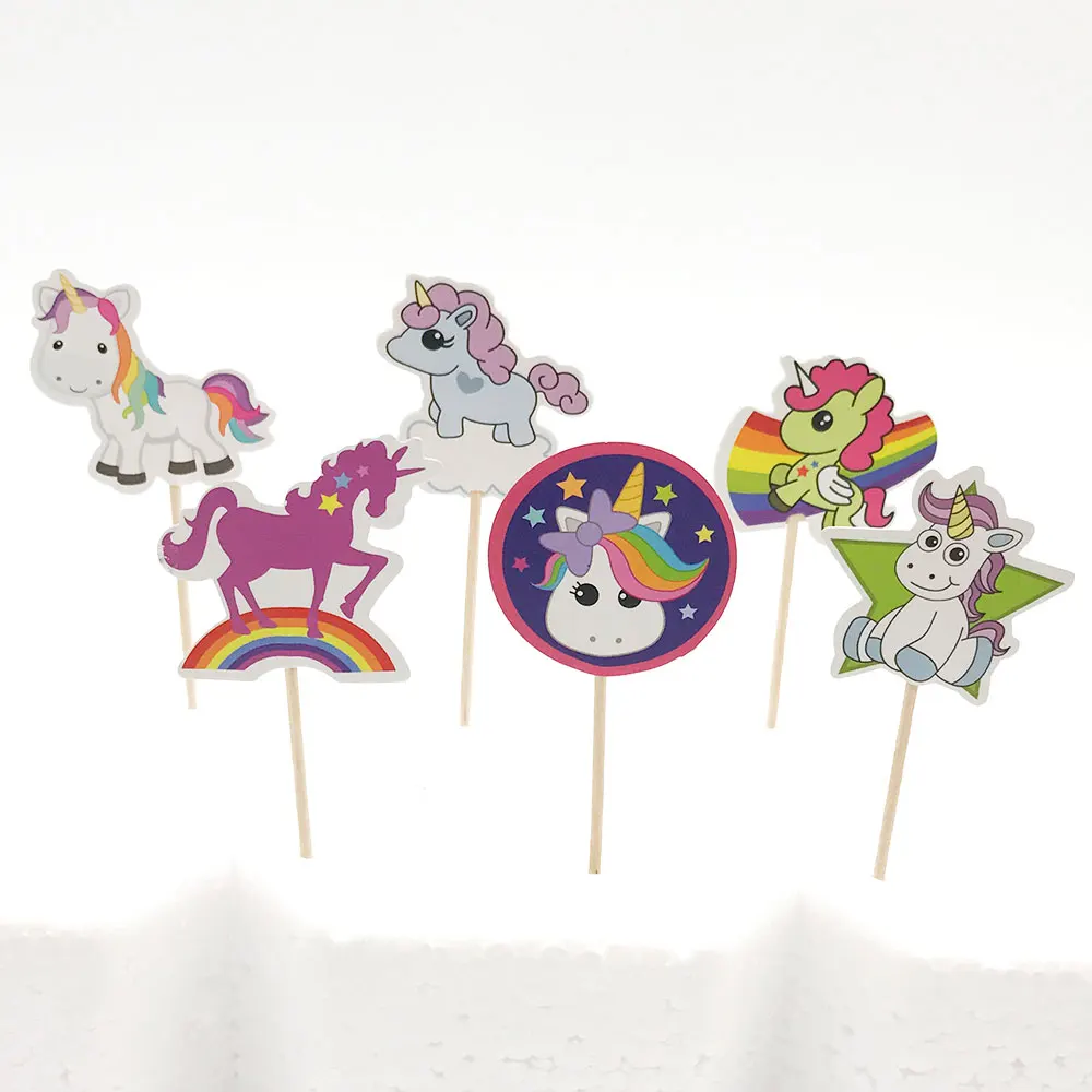 24 шт Единорог Лошадь бумага кекс топперы Дети День рождения десерт украшения