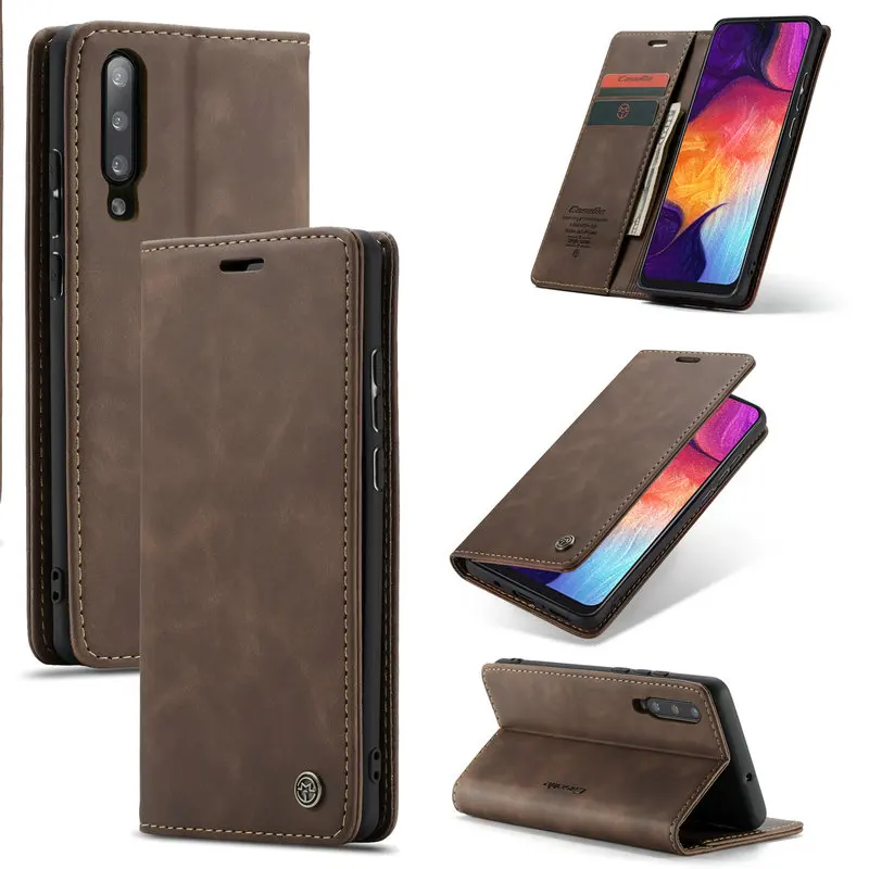CaseMe For Samsung A50 A 50 Cases Magnetic Flip Leather Case Cover Wallet Card Slots Design Business Vintage Book For Galaxy A50
