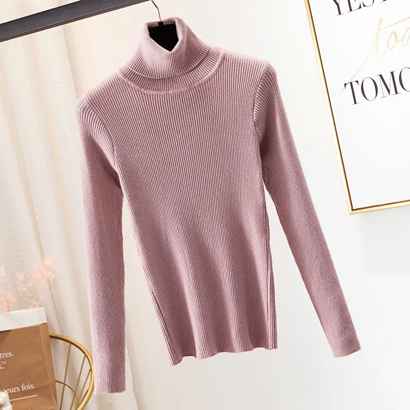 GCAROL Fall Winter Women Turtleneck Sweater Minimalism Daily Stretch Jumper Slim Cropped Knit Pullover Basic Top Knitwear | Женская