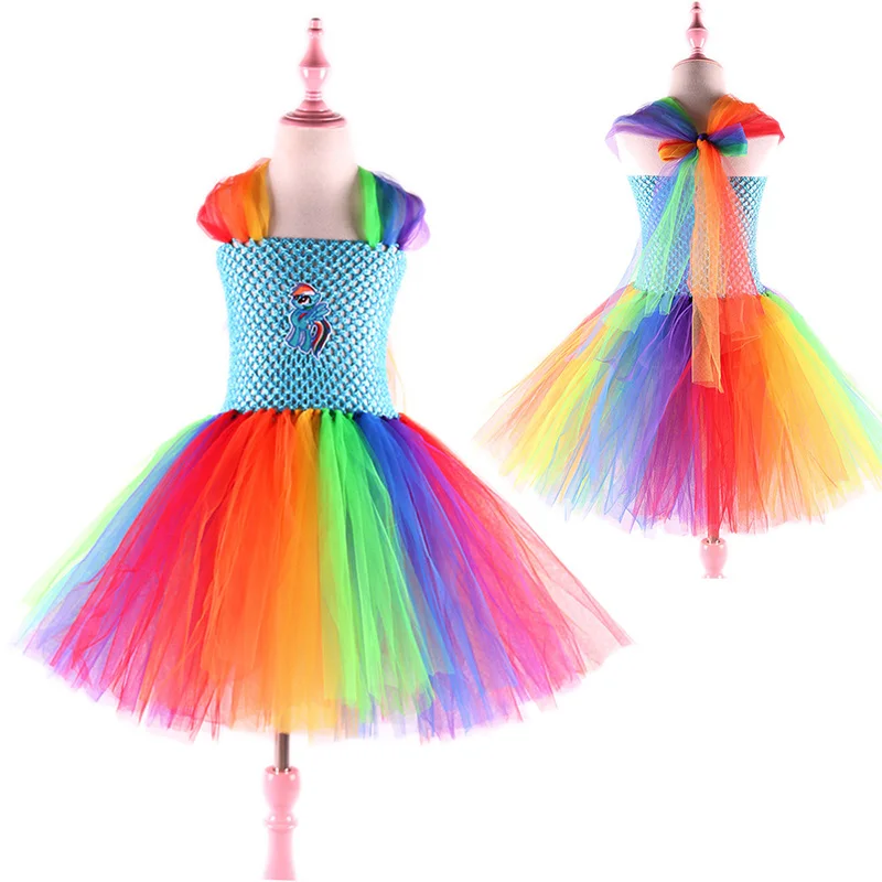2020 New Style Unicorn Dress Kids Girls Princess Tutu Knee-Length Dresses Pastel Rainbow Flower Girl Birthday Part | Тематическая