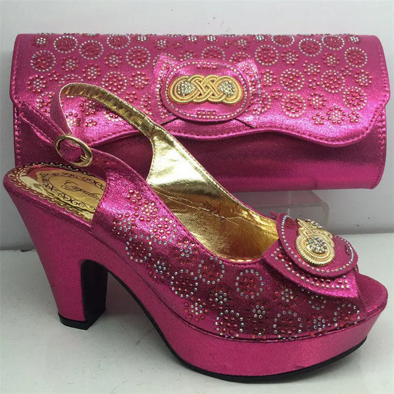 Fuchsia Capputine/итальянская Летняя обувь со стразами и сумочкой в комплекте; вечерние туфли-лодочки высокого качества в африканском стиле; комплект из туфель и сумочки BL265C - Цвет: Fuchsia