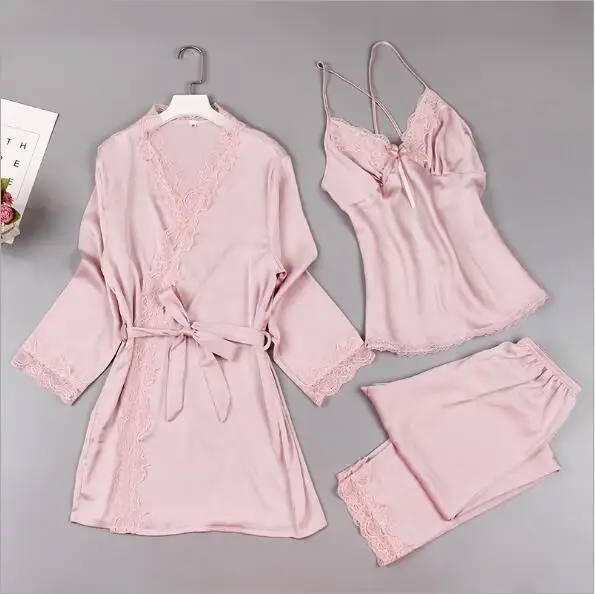 

Fdfklak Women's Pajamas 2018 Spring Summer Lace 3 Pieces Pijama Set Ladies Pyjamas Lounge Wear Home Clothes Sleepwear Sets Q683