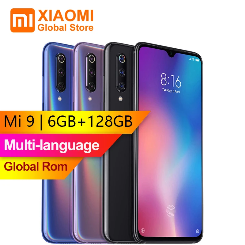 Xiao mi 9 6GB 128GB 6 39 дюймов восьмиядерный смартфон Snapdragon 855 с датчиком изображения 48мп
