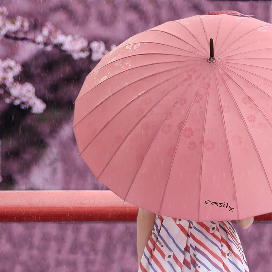 Цвет Изменение двойной Hands Free длинная ручка с зонтиком розовый для женщин Большой обратный Зонт