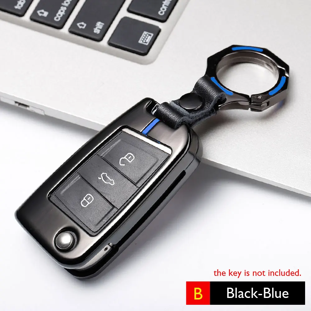 Key B Black-Blue Чехол для ключей автомобиля из цинкового сплава для VW Volkswagen Sagitar Lavida Lamando Jetta Golf Parati Phaeton Phideon T-Roc Skoda - Название цвета: Key B Black-Blue