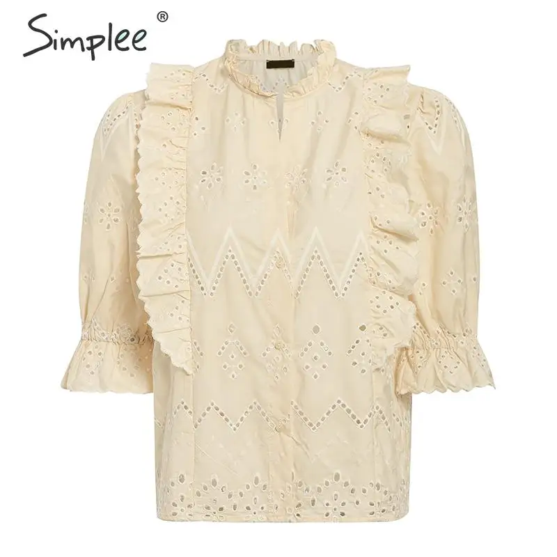 Женская кружевная блузка Simplee с вышивкой ажурные топы рюшами лето 2019 женские