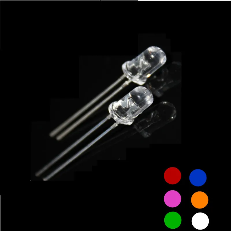 

100pcs/lot 5mm DC3.0-3.2V 2.0V Long pin White warm whit red blue green Purple Orange Yellow DIY Light Emitting Diode 20mA