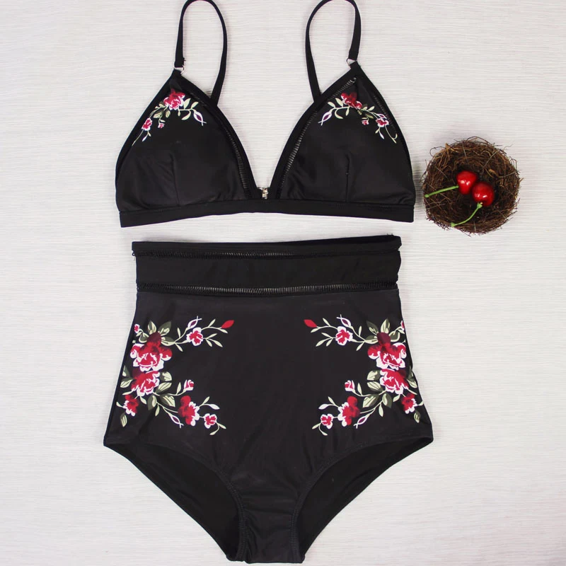 

Women High Waist Sexy Embroidery Floral Bikini Set Summer Beach Swiming Suit Bathwear MC889