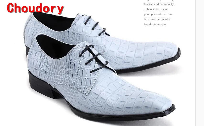 Мужские модельные туфли Choudory белые черные ручной работы из крокодиловой кожи