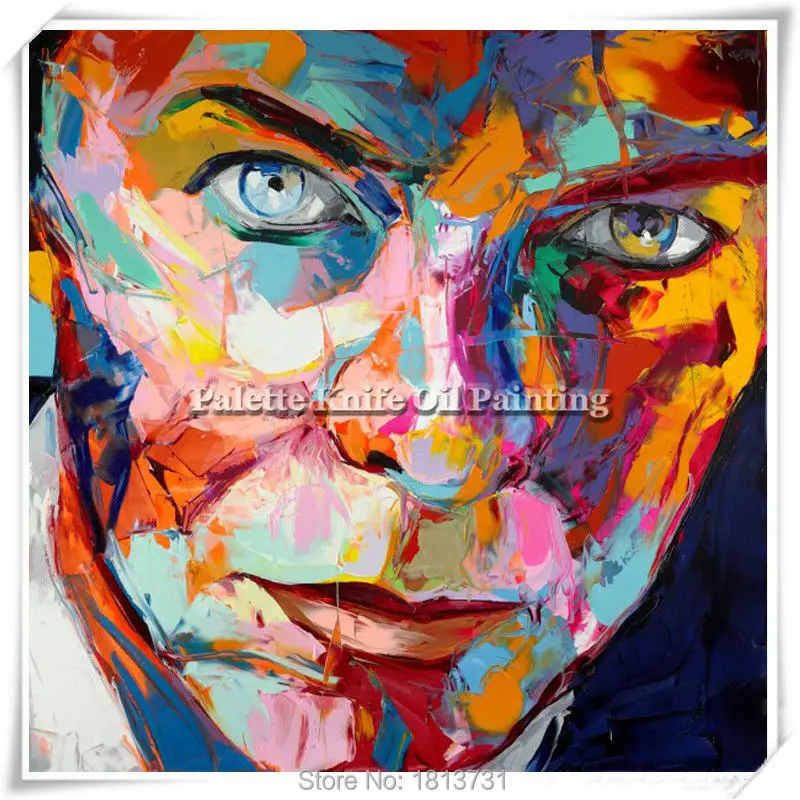 

Portrait Face Oil painting Palette Knife Impasto figure canvas Hand painted Francoise Nielly Wall Art Pictures for living room 1