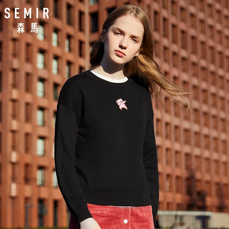Женский свитер с вышивкой SEMIR трикотажный из 100% хлопка пуловер трикотажная