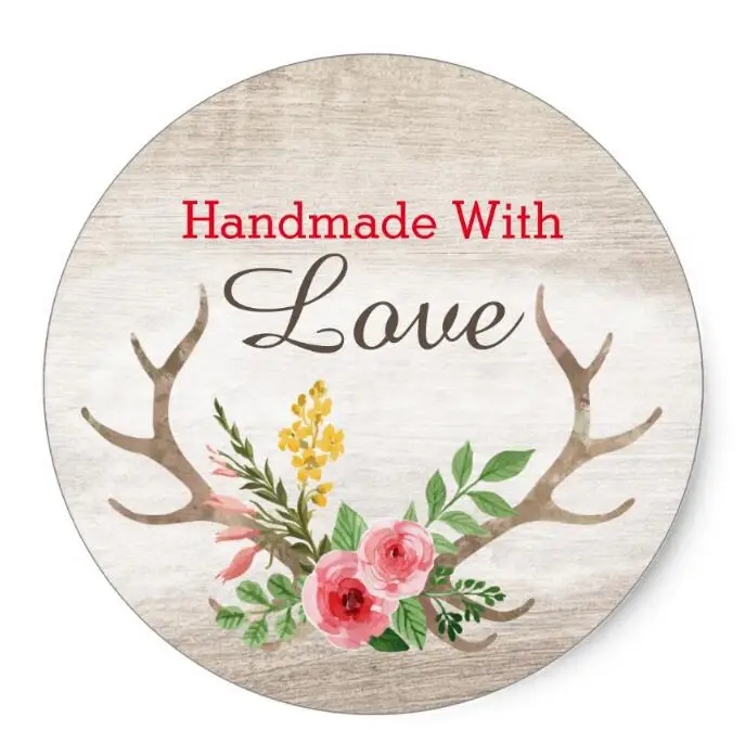 

1.5inch Handmade With Love Bohemian Feather Arrow Rustic Classic Round Sticker