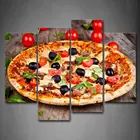 Настенная Картина на холсте, домашний декор, 4 панели, картина для пиццы с мясом и фруктами, Модульная картина, HD печать, плакат для гостиной, рамка